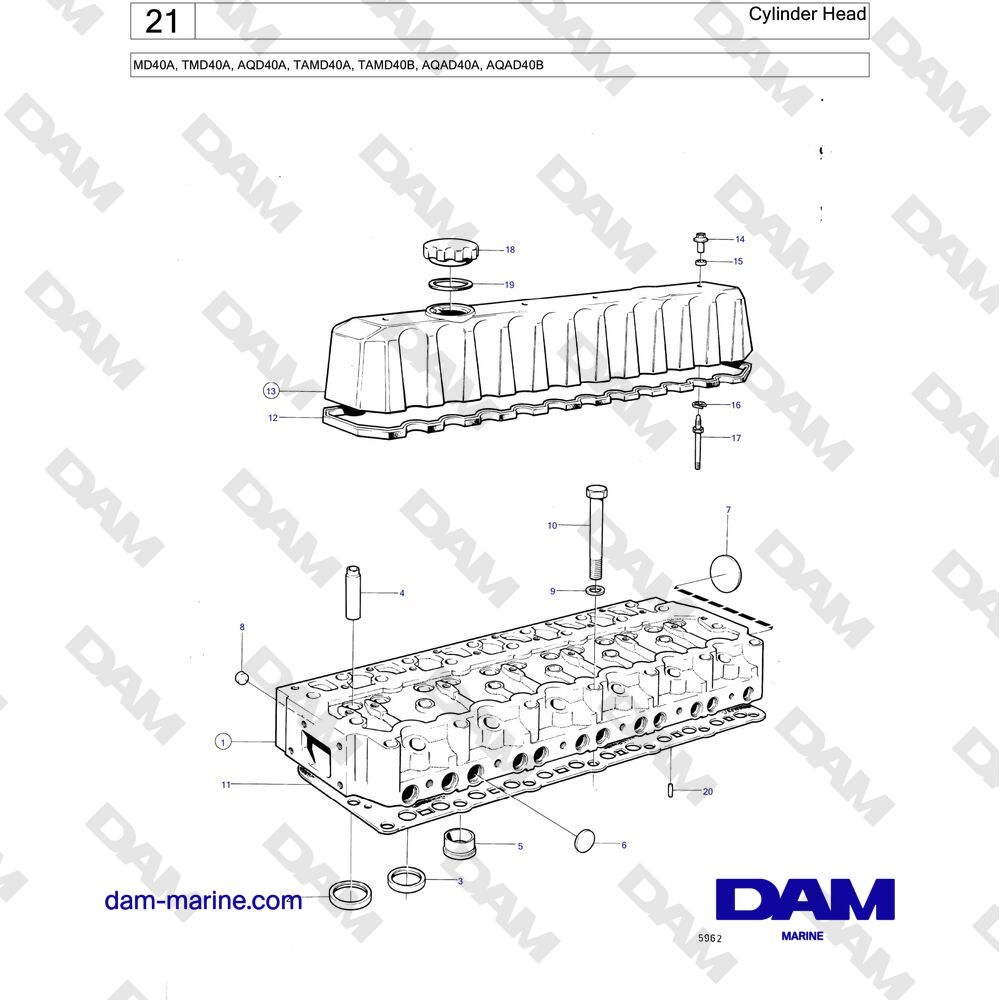 Spare parts and exploded views for Volvo Penta TMD40A